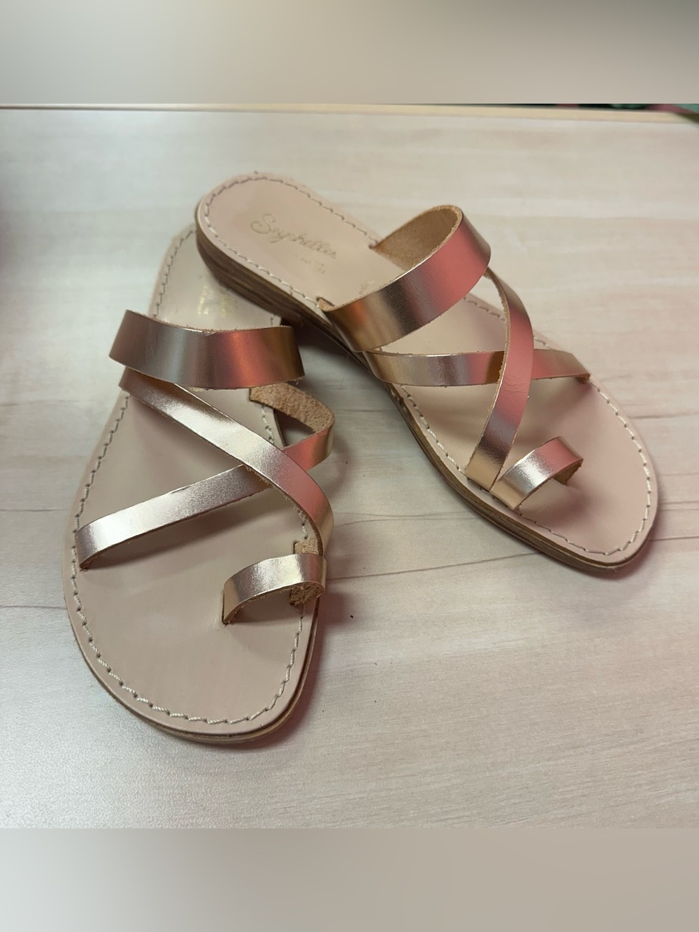 Seychelles Metallic Rose Gold Strappy Slide Sandals